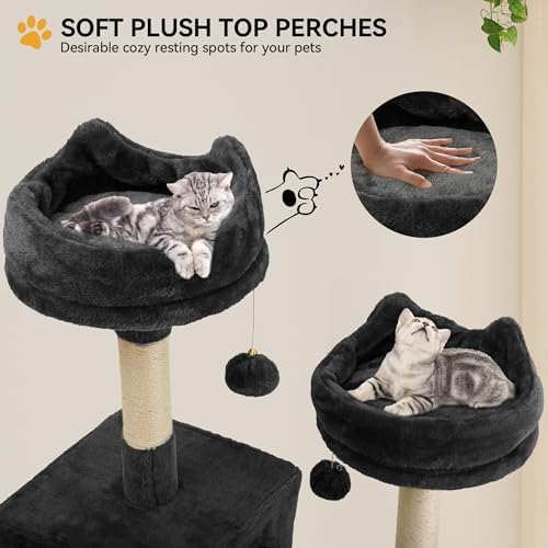 YITAHOME Tall Cat Tree for Indoor Cats, 75 inch Multi-Level Cat Tower with Cat Condos, Top Perches, Sisal Ramp Scratching Posts, Cozy Basket, Hammocks, Large Cat Pet Activity Structure, Black