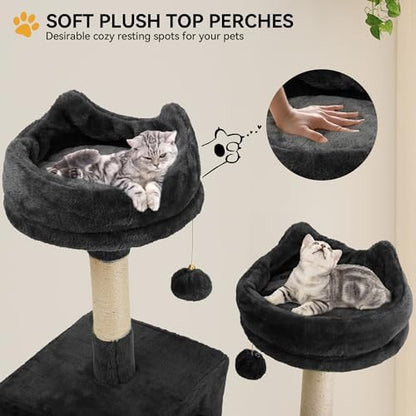 YITAHOME Tall Cat Tree for Indoor Cats, 75 inch Multi-Level Cat Tower with Cat Condos, Top Perches, Sisal Ramp Scratching Posts, Cozy Basket, Hammocks, Large Cat Pet Activity Structure, Black