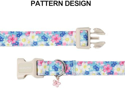 Lionet Paws Floral Dog Collar- Cute Spring Wildflowers Daisy Forget Me Not Dog Collars with Plastic Buckle,Light Adjustable Dog Collars for Medium Large Dogs