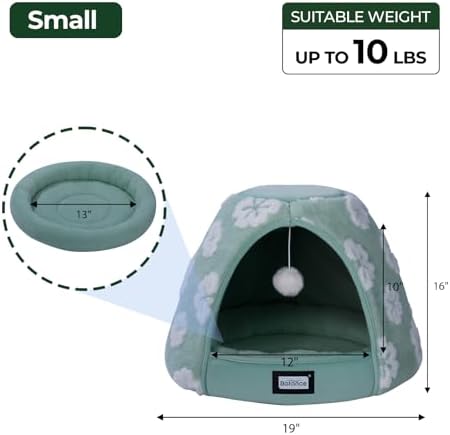 BALANCE Cat Beds for Indoor Cats, 2-in-1 Cat Bed Cave with Anti-Slip Bottom and Ultra-Soft Plush, Cozy Cats House Tent for Kittens and Small Dogs, 19 Inches, Green