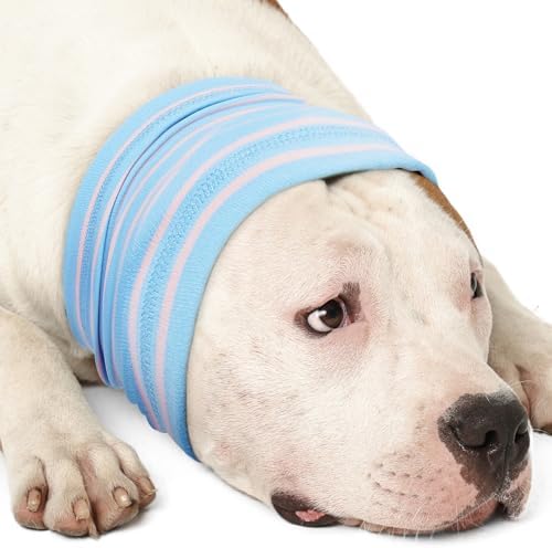Nanaki Calming Hoodie Dog Grooming Ear Cover Anxiety Relief-No Shake Dog Ear Wrap Hematoma, Striped Head Wrap Snoods for Noise Protection, Bath, Fireworks, Thunderstorm, Blow Drying, Warm-Keeping