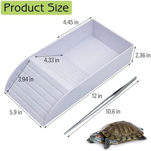 kathson Tortoise Water Dish with Ramp and Basking Platform, Reptile Water Bowl Turtle Soaking Tub Hermit Crab Bathing Pool for Amphibians Habitat Accessories (White)