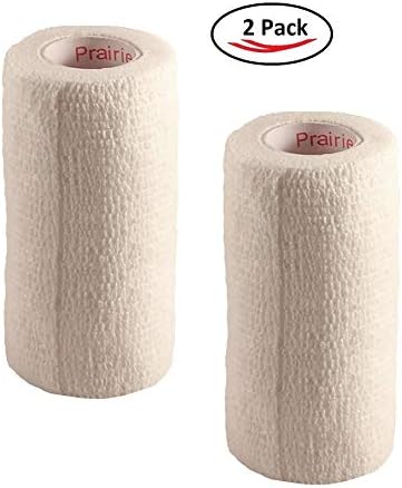 2 Pack Premium Vet Wrap - Self Adhesive Bandage Wrap & Athletic Tape - 4" x 5 Yards Elastic & Self-Sticking Cohesive Bandage for Pets, Sports, Wrists & Ankles - White by Prairie Horse Supply