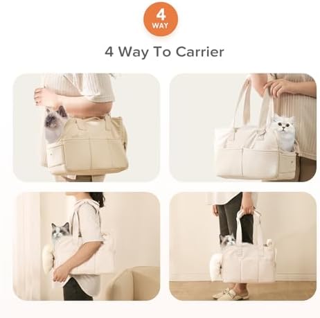 JourCraf Dog Purse Carrier for Small Dogs & Puppies Up 10 Lbs, Soft Cotton Tote Pet Shoulder Bag with Pockets, Foldable & Washable Breathable Puppy Carrier for Yorkie, Chihuahua & Cats - Beige