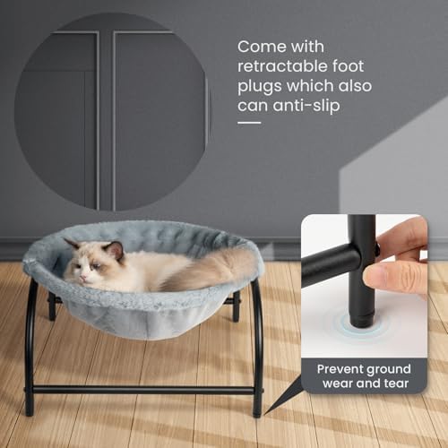 JUNSPOW Cat Bed Dog Bed Pet Sleep Hammock 16.9in x 16.9in x 9.5in, Grey+Fur