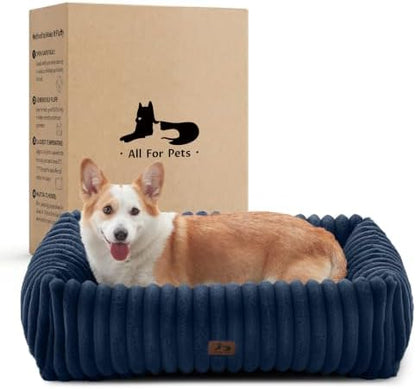 Dog Bed Medium Size Dog, Rectangle Orthopedic Pet Bed for Car and Indoor, Comfort Fluffy Memory Foam Dog Beds with Anti-Slip Bottom,30 x24 x9 Inches,Navy