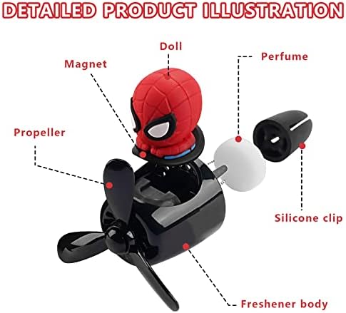 Car Air Freshener Cute Cartoon Hero Pilot Car Diffuser Rotating Propeller Automotive Air Outlet Fan Creative Car Perfume Decoration Men Cool Car Accessories
