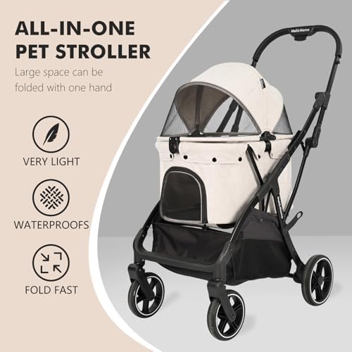 Pet Stroller for Small Medium Dogs & Cats Up to 45 lbs,Travel Lite Collapsible All Terrain 4 Wheels for Jogging Running,One Hand Auto Foldable Dog Stroller,Grey