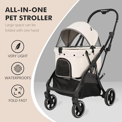 Pet Stroller for Small Medium Dogs & Cats Up to 45 lbs,Travel Lite Collapsible All Terrain 4 Wheels for Jogging Running,One Hand Auto Foldable Dog Stroller,Grey