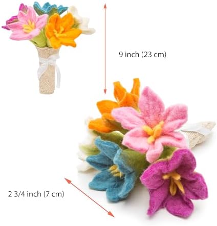 Glaciart One Felt Lily Flowers Artificial Bouquet - 5 pcs|Reusable, Washable and Essential Oil Ready Multi Color Artificial Flowers w/Bendable Wire Stem |Great as Gift and Home or Event Decorations