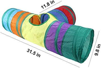 32Pcs Cat Toys Kitten Interactive Pet Toys Assortments, Foldable Rainbow Tunnel, Teaser Wand Fluffy Mouse Crinkle Balls Bell Play for Puppy Kitty (3 way)