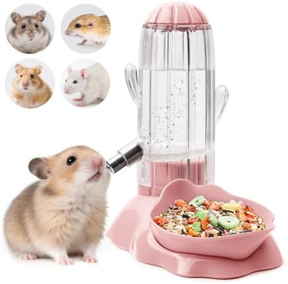 Vannon 2 in 1 Hamster Feeder Small Animal Water Bottle & Food Bowl Water Dispenser & Food Dish Bowl for Hamster, Small Mice, Rat, Gerbil, 4.6oz/130ml, BPA Free, Pink