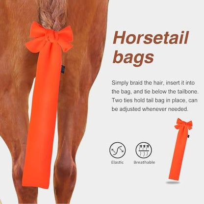 Harrison Howard Stretchy Horse Tail Guard - Breathable, Slip On Design, Protects Tail - 2 Strand Closure Straps - 22" L - Orange