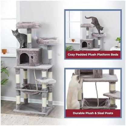 Trixie 56.3" Eduardo Cat Tree, 4-Level Indoor Cat Furniture with Jute Scratching Posts, Plush Condo, Hammock & Platforms, Play Rope and Dangling Ball