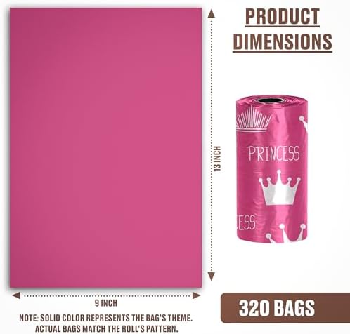 Parisian Pet Ecofriendly Dog Poop Bags Rolls - 320 Count Unscented Poop Bags For Dogs - Leakproof, Extra Thick, 16 Dog Waste Bags Refill Rolls - Princess Pink Doggie Poop Bags - Fits All Dispenser