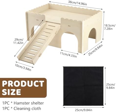 Wooden Hamster Hideout, Upgraded Guinea Pig Castle with Ramp, Multi Hole Guinea Pig Maze House for Hamster, Gerbil and Hedgehog Rat Small Animals