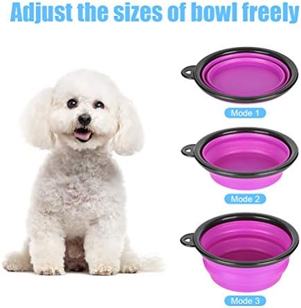 2 Pack Large Size Collapsible Dog Bowl, Food Grade Silicone BPA Free, with Carabiner Clip Foldable Expandable Cup Dish for Pet Cat Food Water Feeding Portable Travel Bowl (Purple & Green)