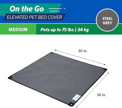 Coolaroo On The Go Cooling Elevated Dog Bed Replacement Cover, Portable for Travel & Camping, Collapsible for Storage, Medium, Steel Grey
