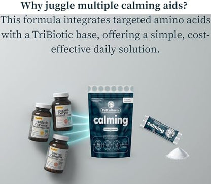 PetCultures Calming Tribiotic Dog Supplement Powder – Supports Stress, L-Tryptophan, L-Theanine, and Gut-Brain Axis Balance - Made in USA (30)