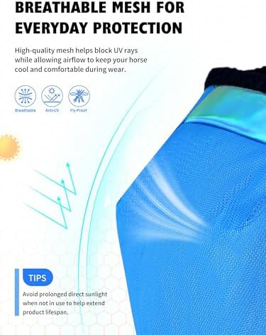 Harrison Howard Reinforced Horse Fly Mask with Mirror PVC Brow Support, Enhanced Eye Space, UV Protection Sky Blue XL