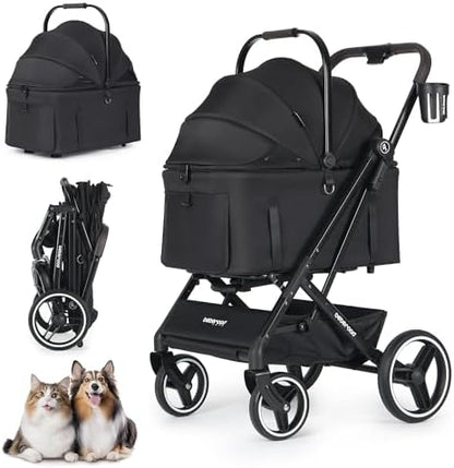 X3 Pet Stroller for Medium Dogs Cats Up to 55 lbs or Two Small Pets, Black
