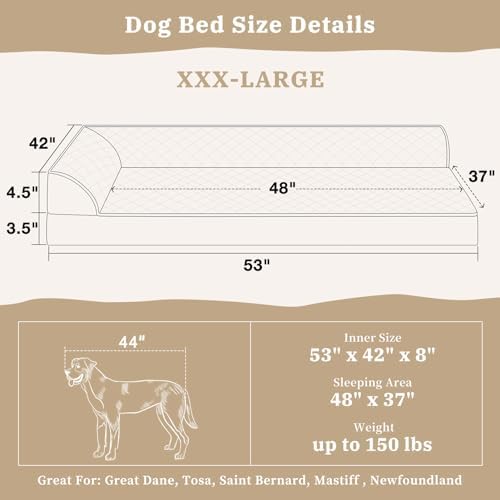 Comfort Expression XXL Dog Bed with Bolsters, Extra Large Dog Beds Orthopedic, Waterproof Dogs Beds for Giant Dogs, Pet Couch Bed with Removable Washable Cover and Nonskid Bottom(XX-Large,Grey)
