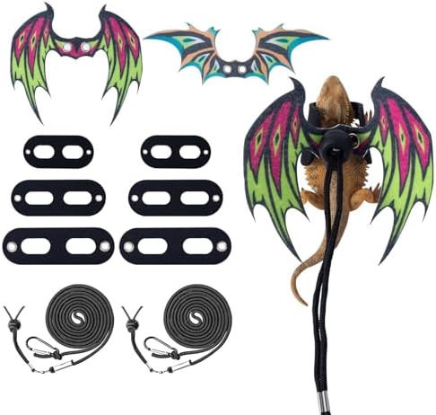 COMSUN 2 Pack Bearded Dragon Lizard Harness Leash Set with Dinosaur Wings