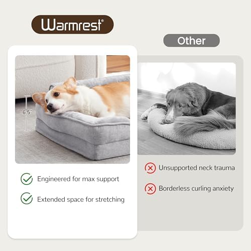 Orthopedic Dog Beds for Large Sized Dogs, Waterproof Egg-Crate Foam Pet Couch Bed with Soft Side, Non-Slip Dog Sofa with Flannel Removable Washable Cover, 35"L Supportive Pet Sofa, Light Grey
