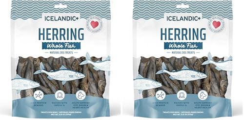 Icelandic+ Whole Fish Herring - 9oz Bag - Dog Treats,Pure Wild-Caught & Air-Dried,Ingredient Snack,Pet Chew,Just The Fish Nothing Else,(Pack of 2)