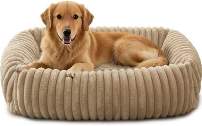 FURTIME Dog Bed Medium Size Dog, Washable Orthopedic Pet Bed with Removable Cover, Rectangle Soft Calming Sleeping Puppy Bed Durable Pet Cuddler with Anti-Slip Bottom, Beige, M Plus (30"x24"x8")