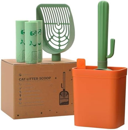 MUTTROS Cactus Cat Litter Scoop with Holder, Green