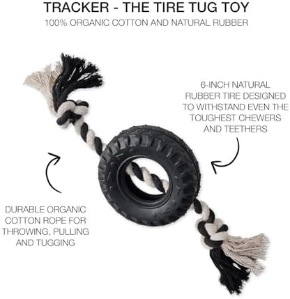 Pet Passion Natural Rubber Tire and Organic Cotton Rope Pull and Chew Dog Toy for All Pet Breeds, Black, Small