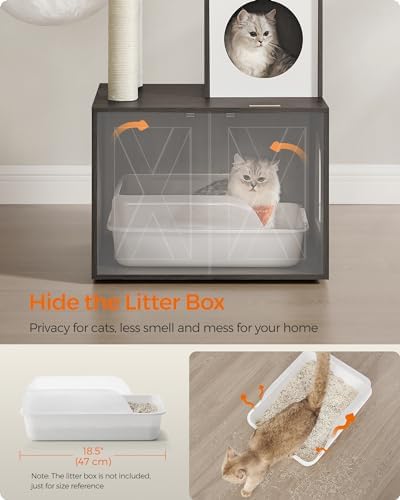 Feandrea Cat Tree with Litter Box Enclosure, 59-Inch, 2-in-1 Condo