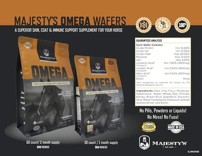 Majesty's Omega Wafers - Superior Horse/Equine Skin, Coat, and Immune Support Supplement - Omega 3, 6, 9, and Biotin (Regular, 2 Pack (120 Count Total))