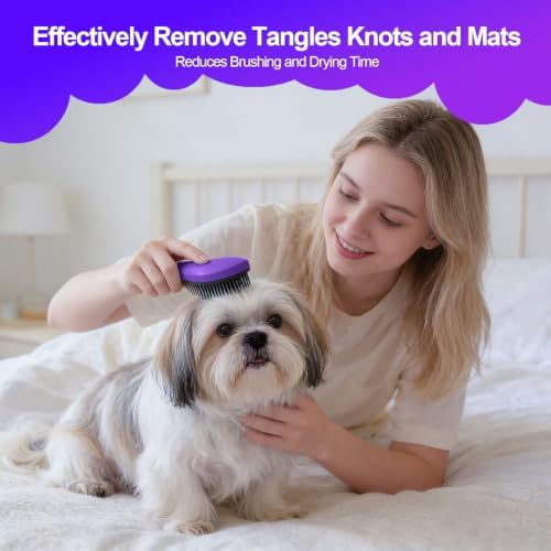 Small Dog Brush, Skin-friendly Soft Bristles (Dark Purple)