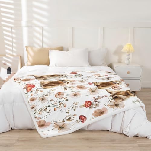 Erosebridal Kids Sloth Blanket Throw 90"x90",Mushroom Sloth Blankets and Throws for Girls Women,Kawaii Animal Print Fleece Blanket Country Cottage Style Floral Sherpa Blanket for Bed Couch Decor