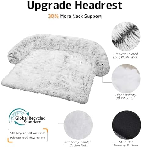 GGIB Calming Dog Bed Fluffy Plush Dog Mat for Furniture Protector with Removable Washable Cover for Large Medium Small Dogs and Cats (Extra Extra Large, Light Grey)