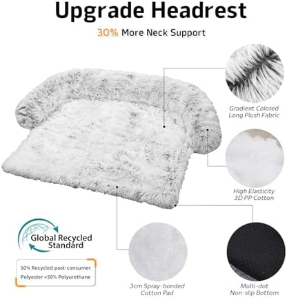 Calming Dog Bed Fluffy Plush Dog Mat for Furniture Protector with Removable Washable Cover for Large Medium Small Dogs and Cats (Medium, Light Grey)