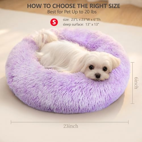 nononfish Fluffy Donut Dog Bed for Small Dogs,Cozy Plush Pet Bed
