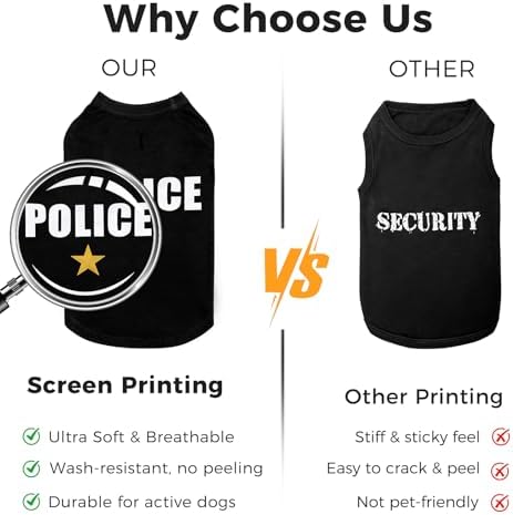 BINGPET Police Dog Shirt, Soft Cotton Puppy T-Shirt, Halloween Cop Costumes