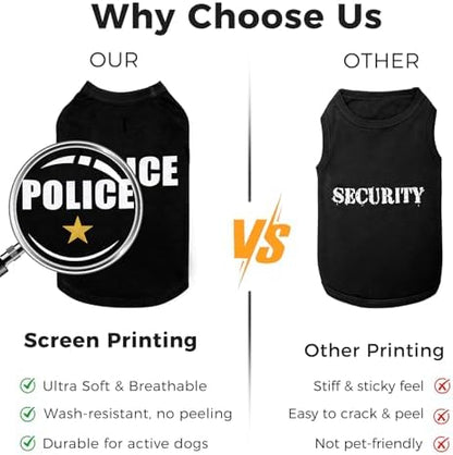 BINGPET Police Dog Shirt, Soft Cotton Puppy T-Shirt, Halloween Cop Costumes