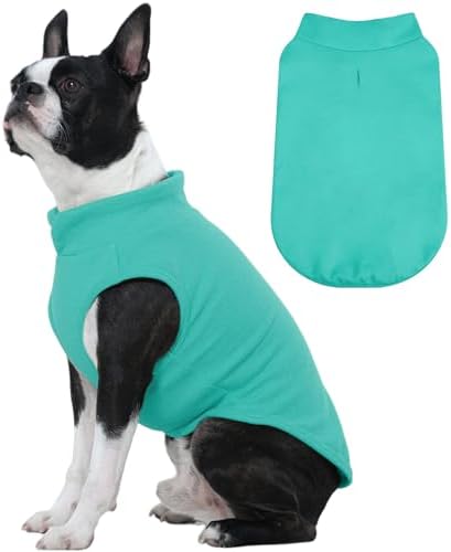 FUAMEY Dog Fleece Vest for Medium Dogs,Warm Stretchy Dog Sweatshirts Pullover with Leash Hole Dogs Sweater Soft Pet Turtleneck Cozy Pet Vest Lightweight Sleeveless Cyan M
