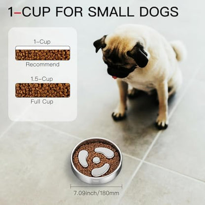 Feedoo Slow Feeder Dog Bowl-1Cup for Small Puppy, Double-Layer 304 Stainless Steel Puzzle Bowl, Anti-Choking for Fast Eaters, Non-Slip Base, Dishwasher Safe [2Pack]