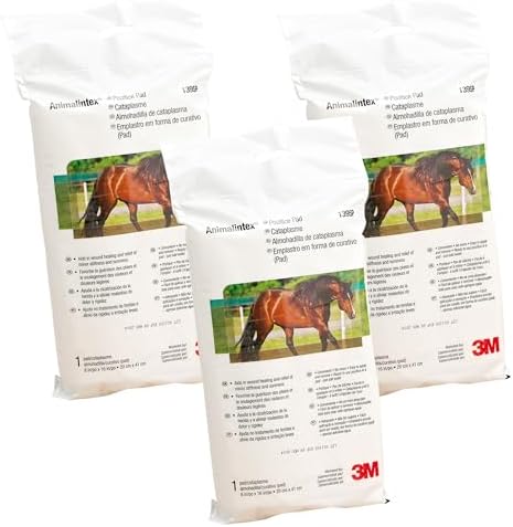 3M Animalintex Poultice Pad for Horses, 8 in. x 16 in. Hot or Cold Veterinary Dressing for Abscess Care, Hoof Support, Leg Injury Protection, First Aid Wrap/Bandage, 3-Pack