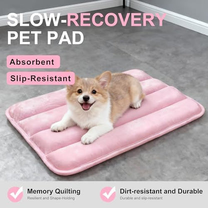 Dog Bed Mat, Reversible Dog Crate Pad with Washable Kennel Mat and Soft Foam, Flat Pet Bed for Dogs & Cats, for Crates Carriers & Travel (Pink, 23" L*14" W*1.5" Th)