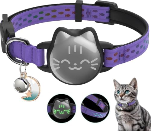 AirTag Cat Collar, Reflective Breakaway Collar, Hidden Holder with Bell