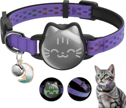 AirTag Cat Collar, Reflective Breakaway Collar, Hidden Holder with Bell