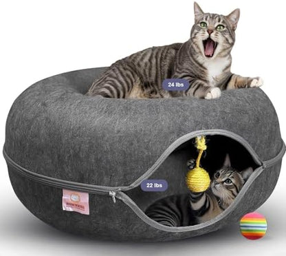 Peekaboo Cat Cave Large Cat Bed, Donut Scratcher Cat Bed for Indoor Cats