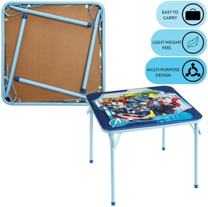Marvel Avengers 3-Piece Kids Activity Table and Chair Set – Square Table with 2 Folding Chairs, Superhero-Themed Furniture for Ages 3+, Ideal for Playroom, Arts & Crafts, or Snacks