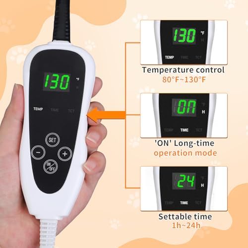 GOLOPET Cat Heating Pad, 16 in Round Heated Bed Smart Thermostatic Switch, Add Wire Rope Cat Carpet Puppy Whelping Supplies, Comes with a Plush Cloth Cover - Apricot